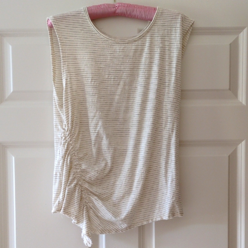 Pilcro Tank Top Asymmetric Gathered Detail Raw Hem Stripes
